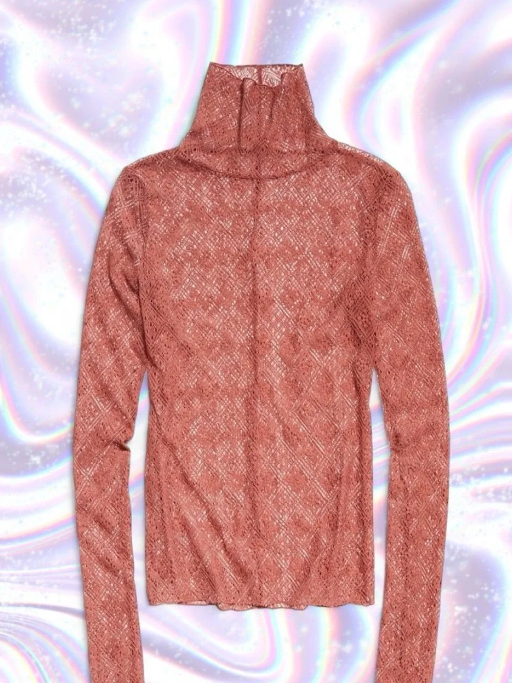 Free People Double Layer Tribeca Sheer Lace Mock Neck Top - Rusty Pink